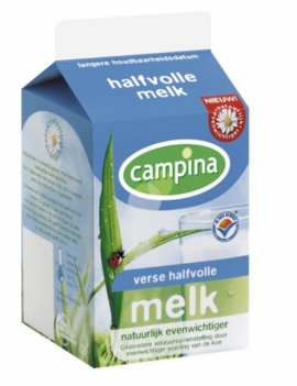 ZUIV.Halve liter Halfvolle Melk Pak Campina