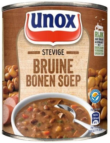CONS.Bruine Bonen Soep Blik 800ml. Unox