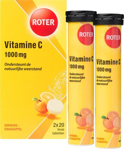 FOOD.Vitamine C 1000 mg. Bruistablet Abrikoos-Sinaasappel 2x20 stuks Roter